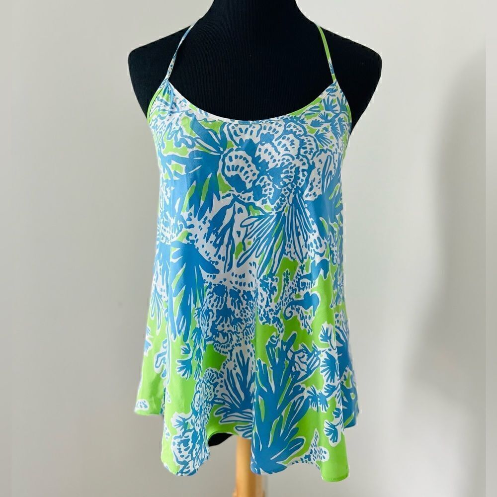 Lilly Pulitzer Maisy Top Limeade Biggest Fan Women's XS Adjustable Silk Cami